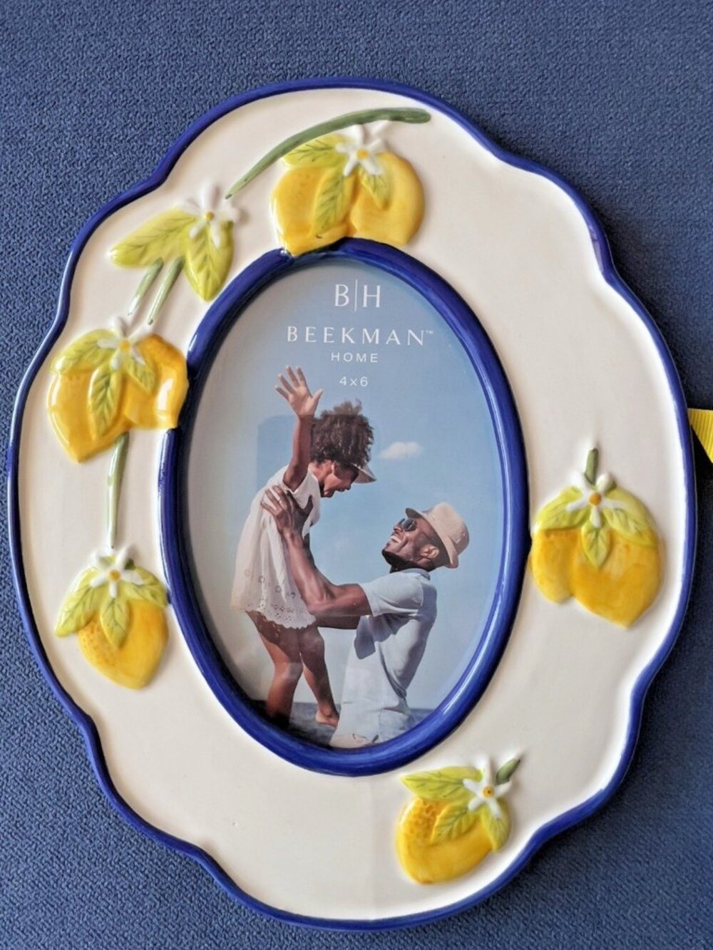 Lemon 4 x 6 Frame & Memo Pad & Pen Set Ceramic Blue Yellow Gift Birthday Hostess - Picture 3 of 9